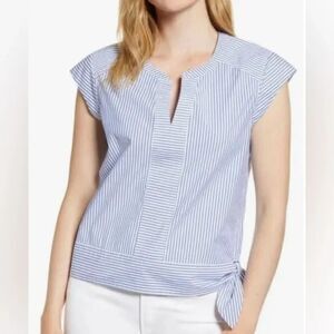 VINEYARD VINES NWT Grier Blue White Striped Top Blouse Size 10 Nautical Coastal